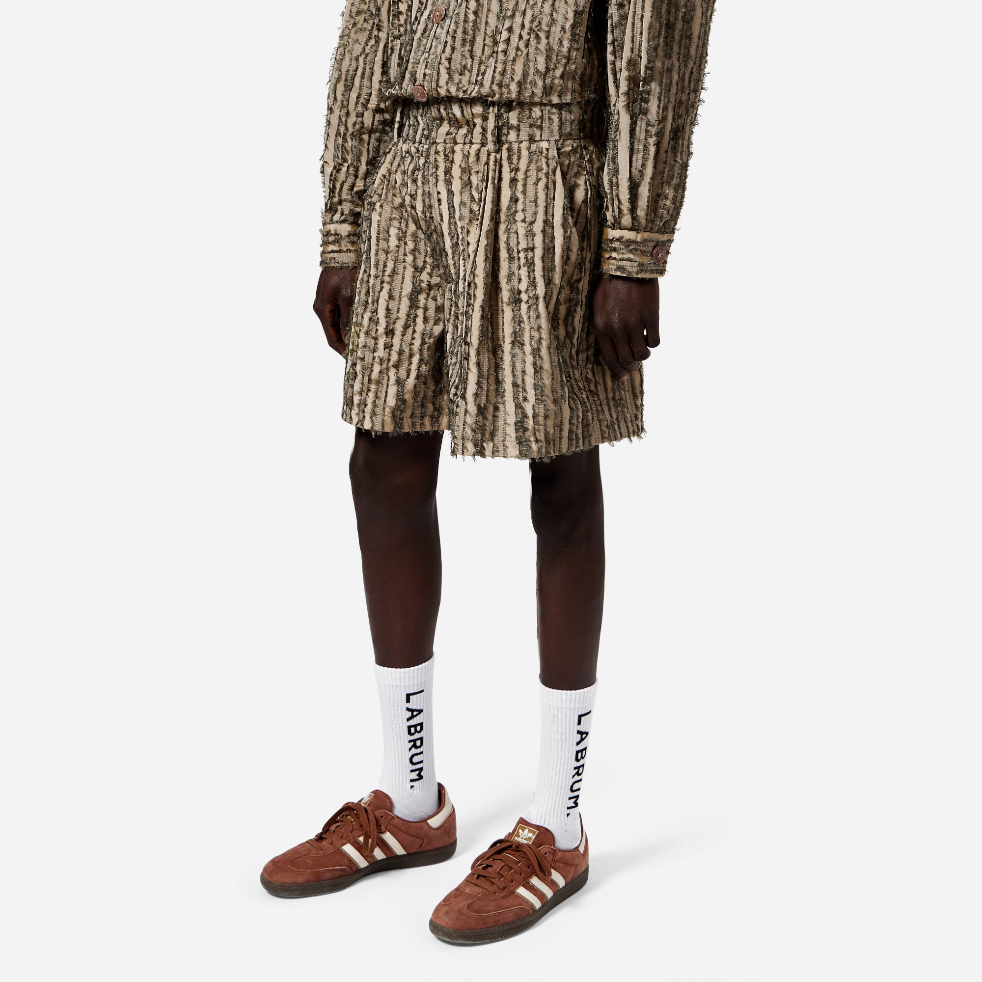 Green Frayed Striped Tailored Shorts