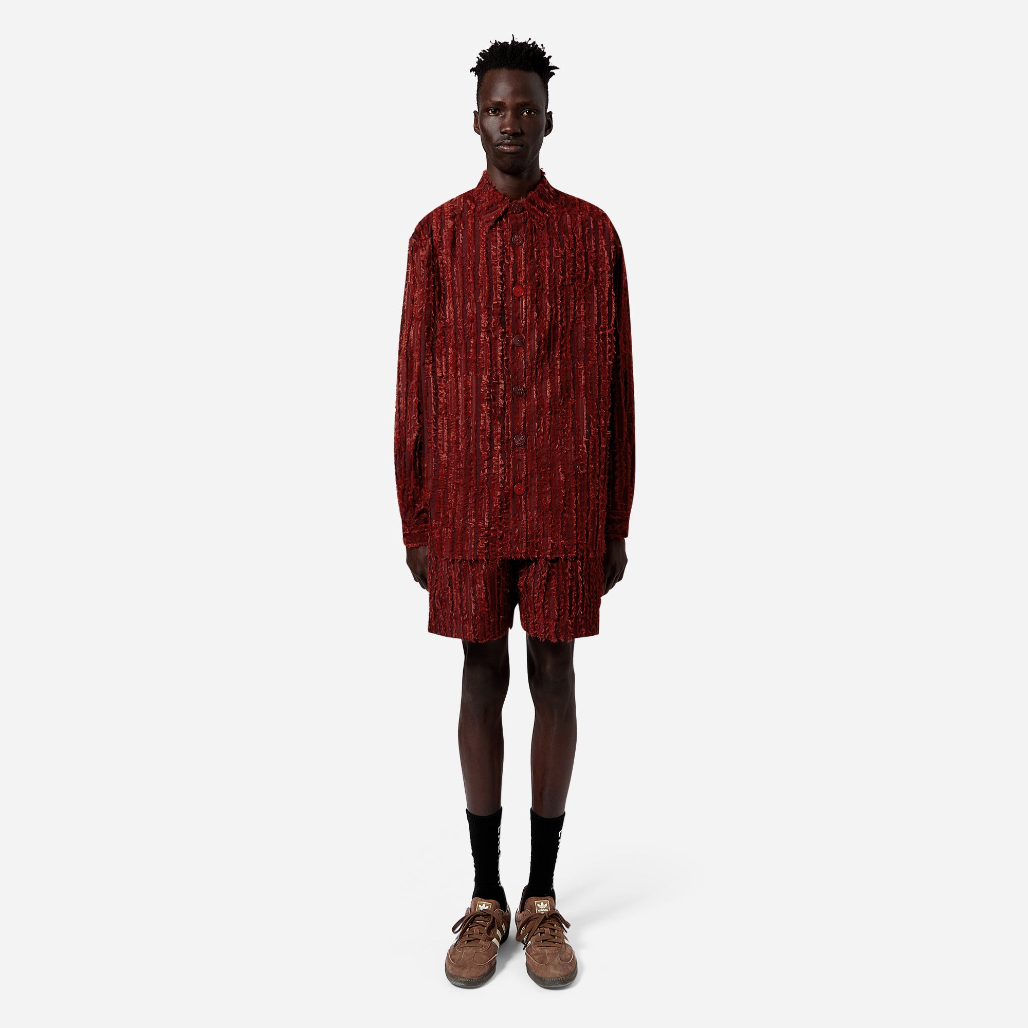 Red Frayed Striped Shirt