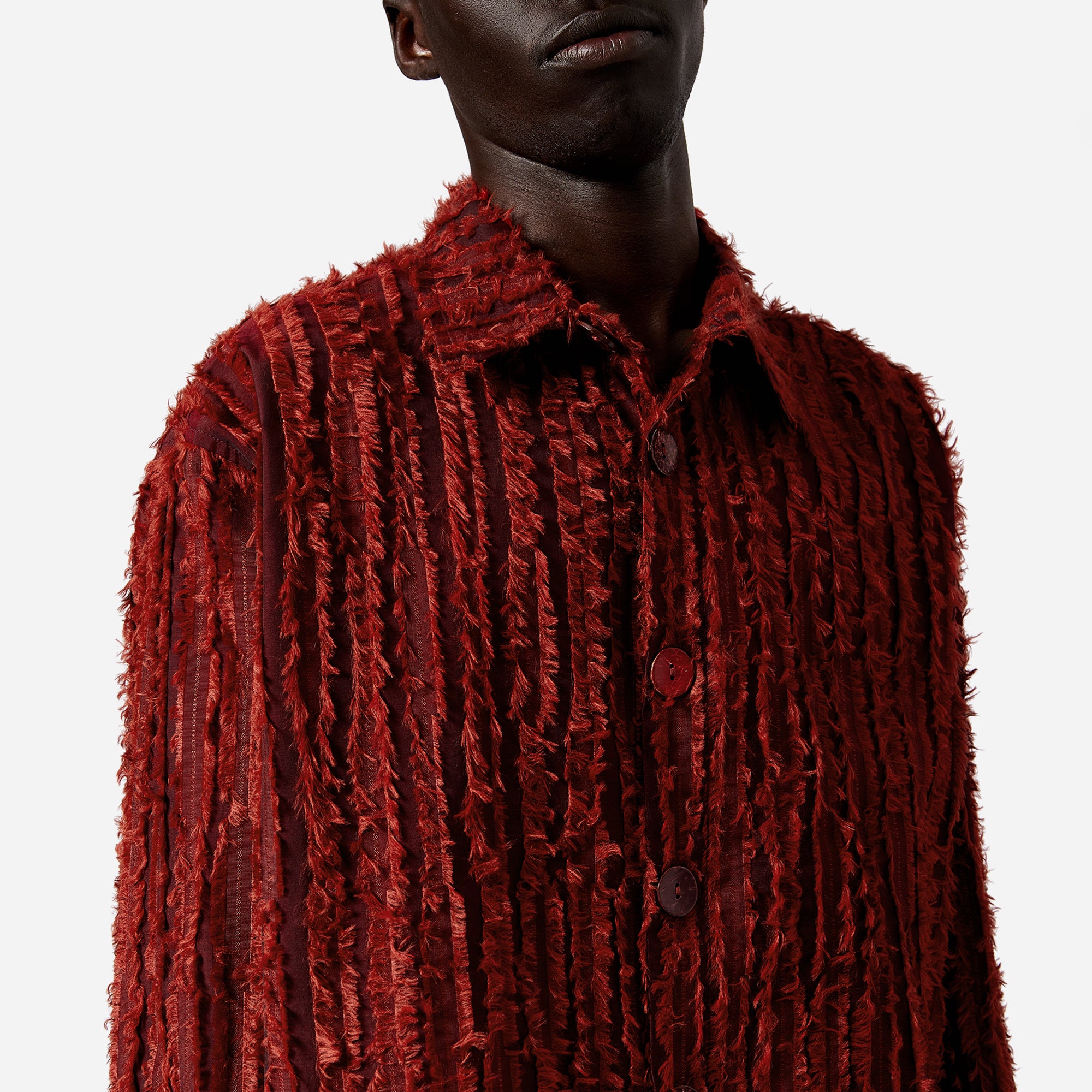 Red Frayed Striped Shirt