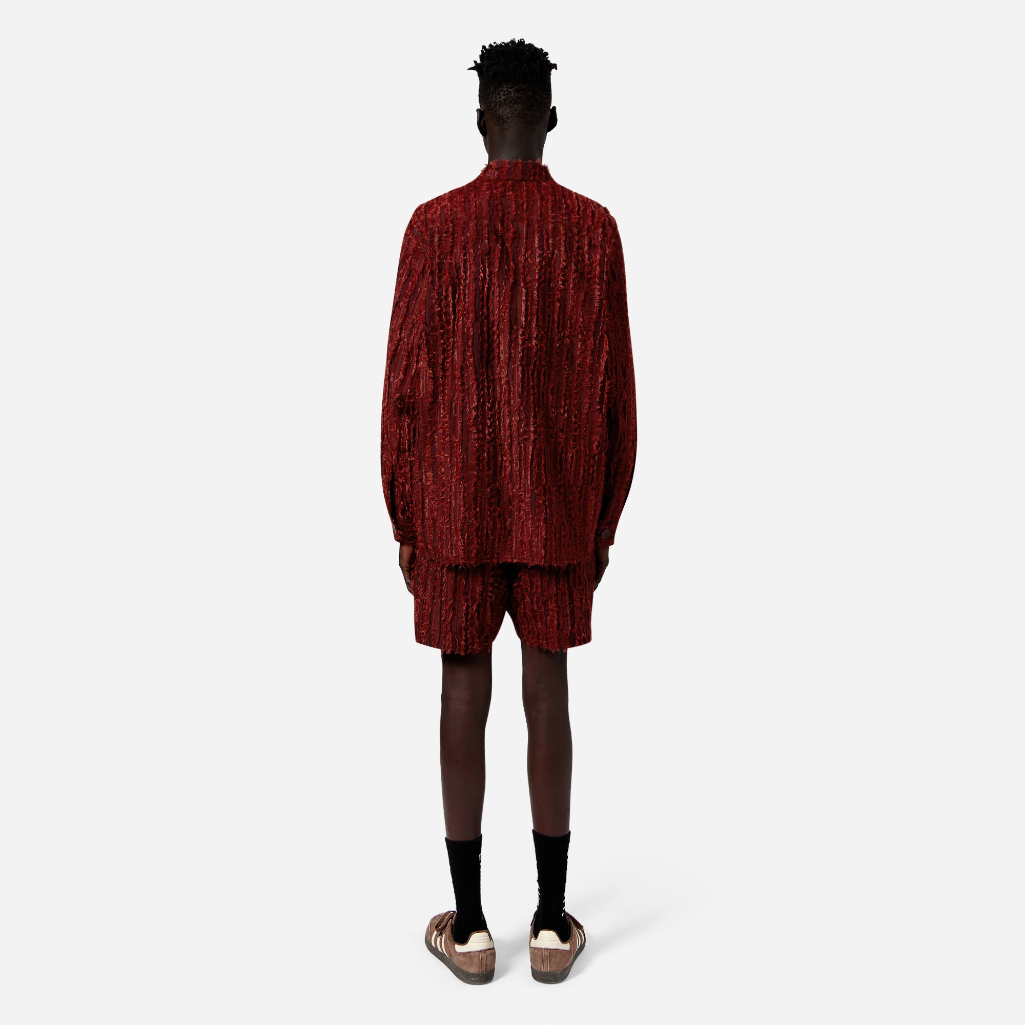 Red Frayed Striped Shirt