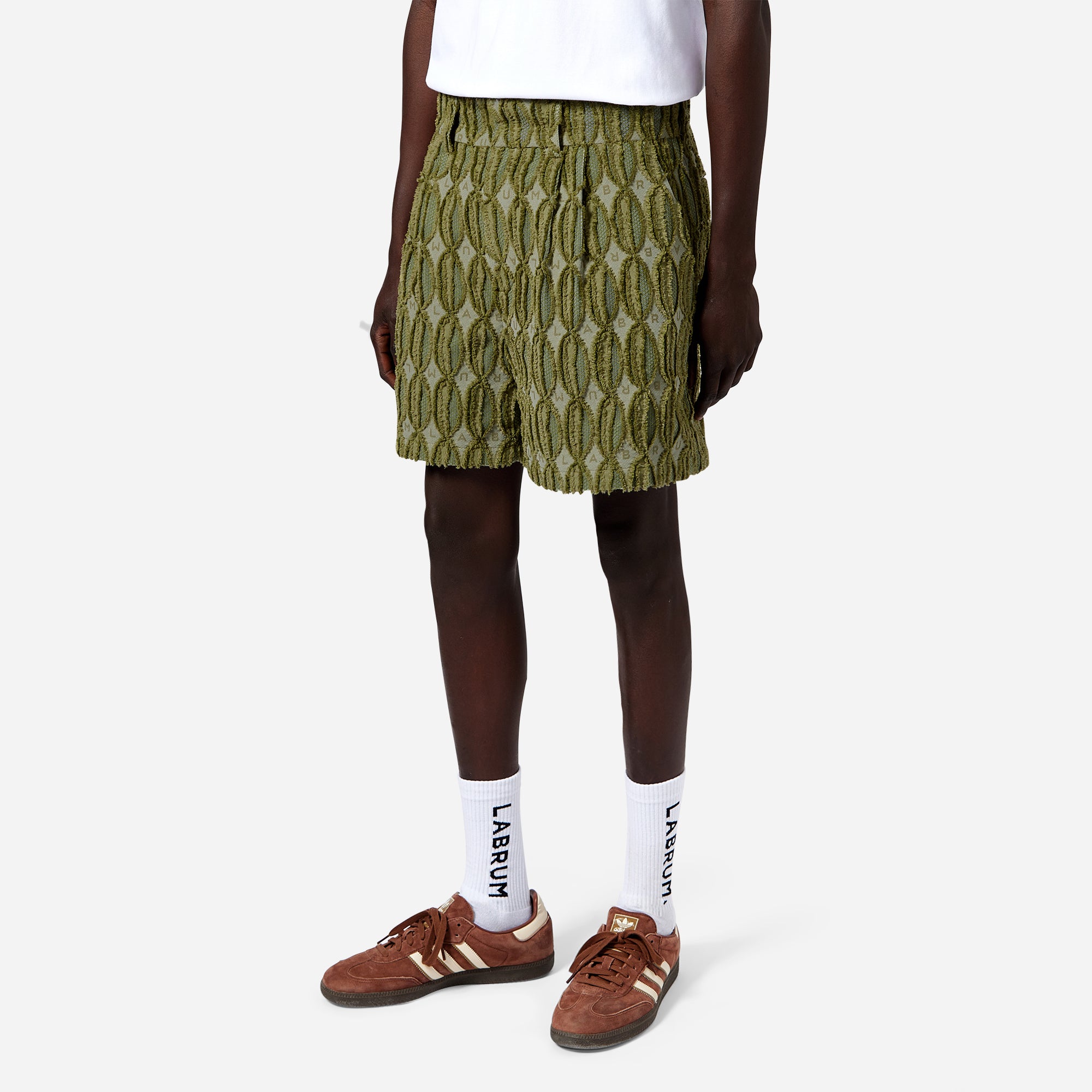 Green Textured LABRUM Monogram Tailored Shorts