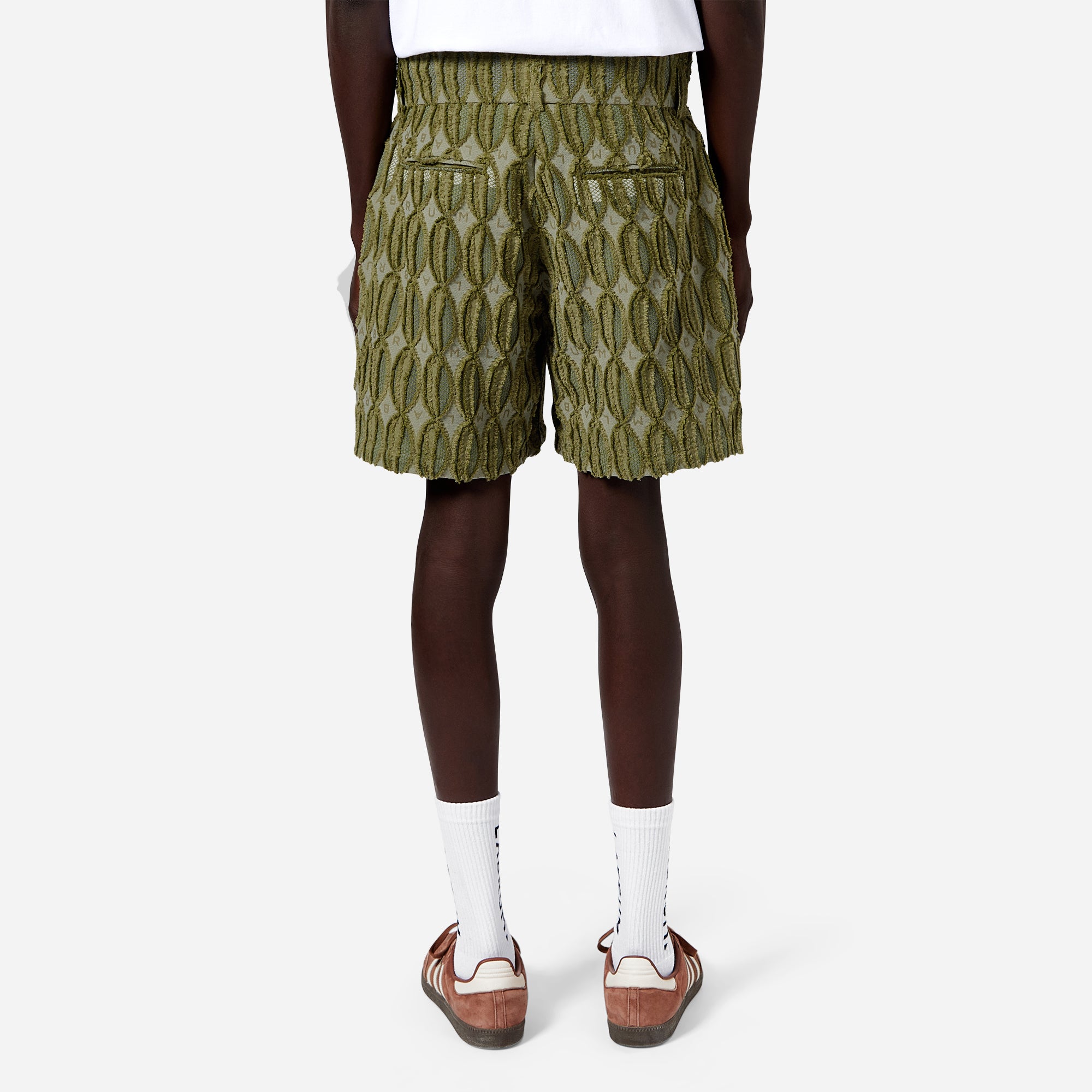 Green Textured LABRUM Monogram Tailored Shorts