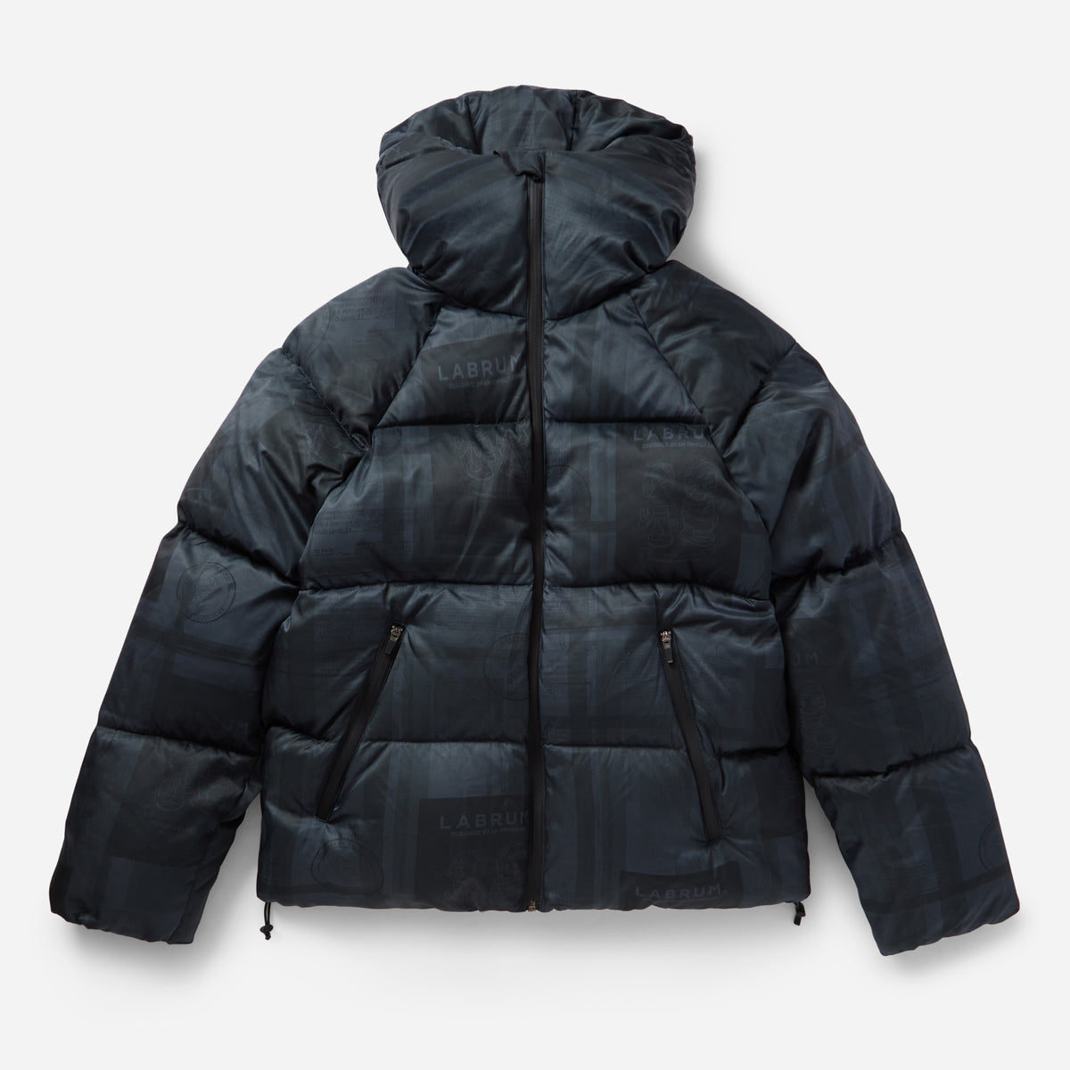Black Passport Print Puffer Jacket