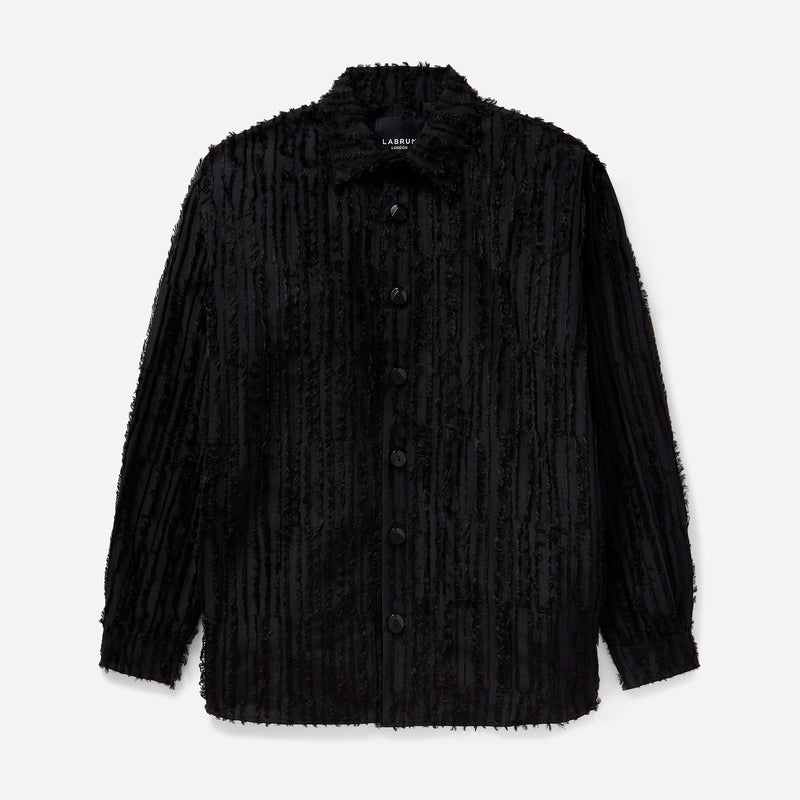Black Frayed Striped Shirt