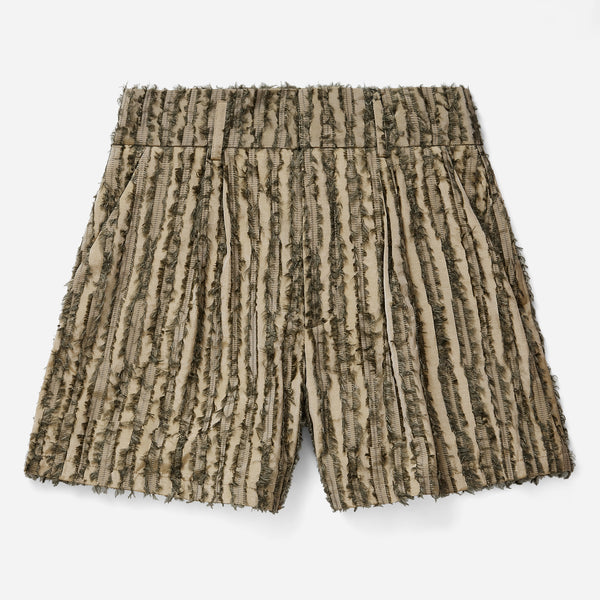 Green Frayed Striped Tailored Shorts