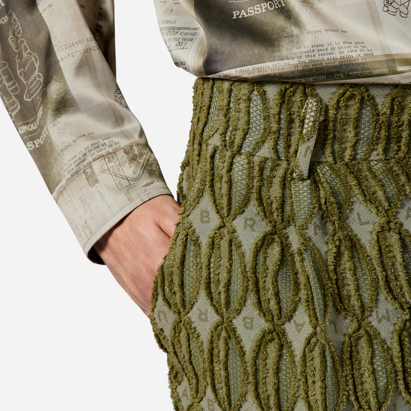 Sage Textured Jacquard LABRUM Monogram Trousers