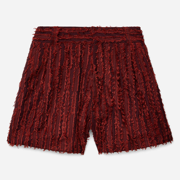 Red Frayed Striped Tailored Shorts