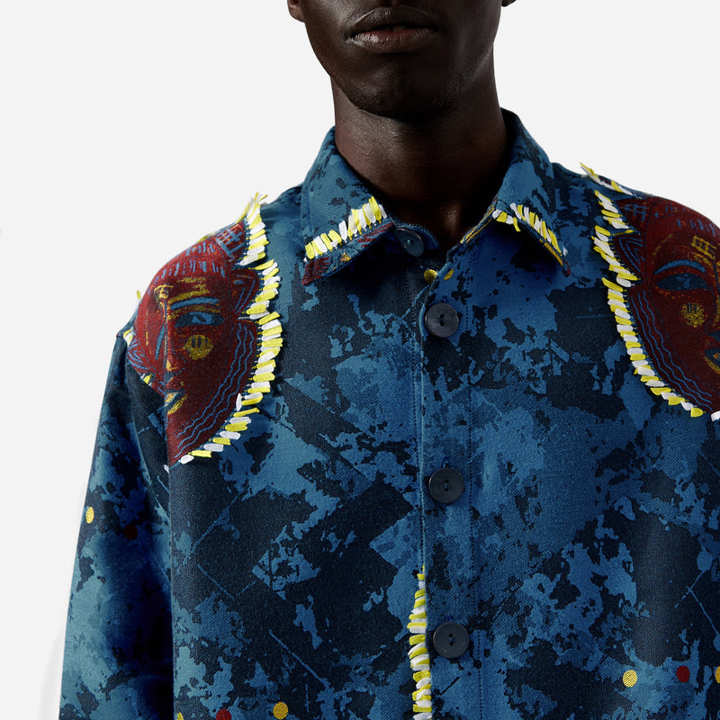 Blue Jacquard Mende & Temne Mask Shirt