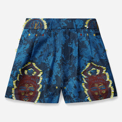 Blue Jacquard Mende and Temne Mask Tailored Shorts