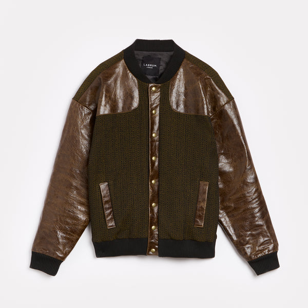 Leather Sleeve Bomber Jacket