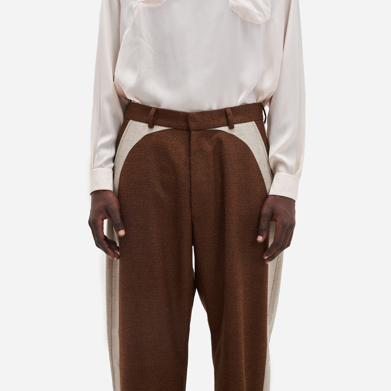 Oatmeal & Brown Curved Wide Leg Panelled Trouser