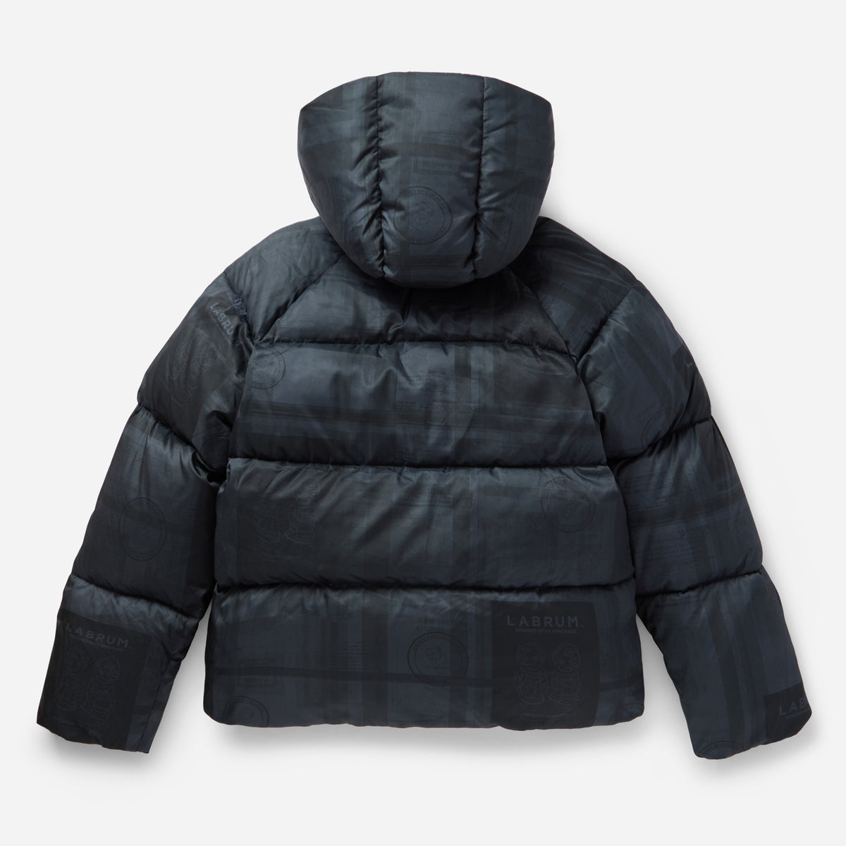 Black Passport Print Puffer Jacket