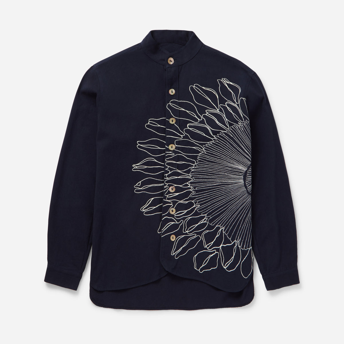Navy Cowrie Shell Embroidered Shirt
