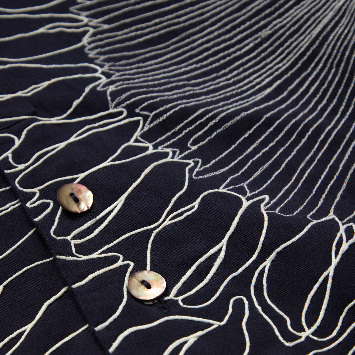 Navy Cowrie Shell Embroidered Shirt