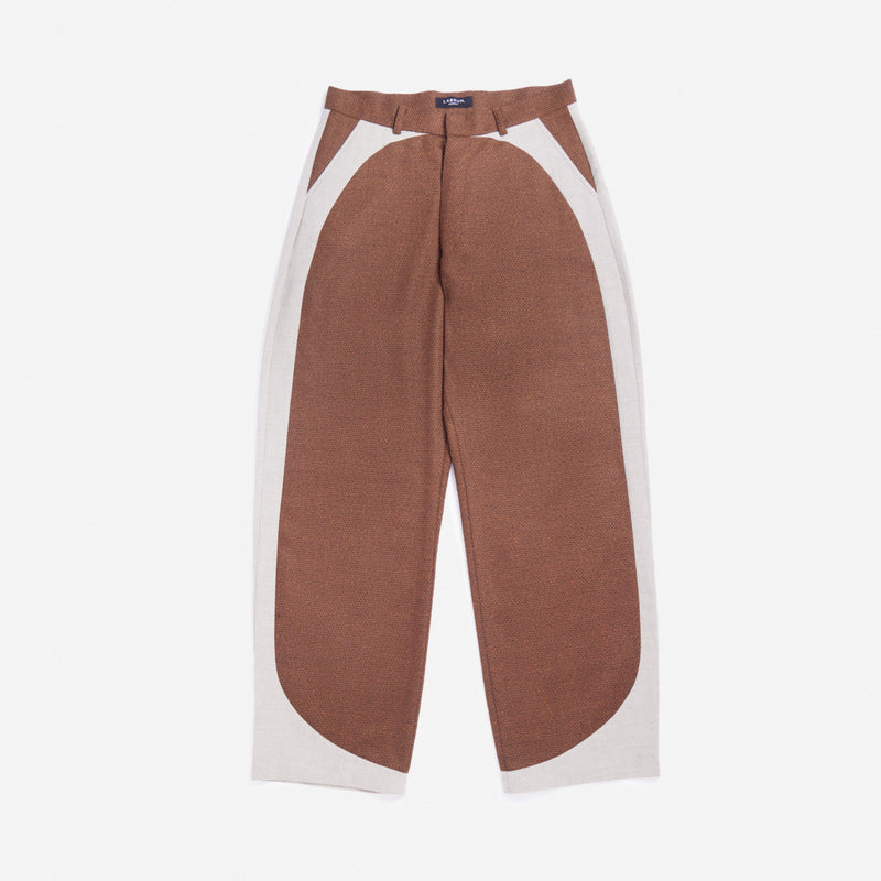 Oatmeal & Brown Curved Wide Leg Panelled Trouser