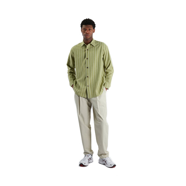 Olive Green & White Pinstripe Long Sleeve Shirt