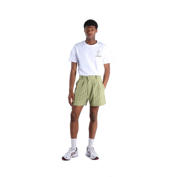 Olive Green & White Pinstripe Shorts