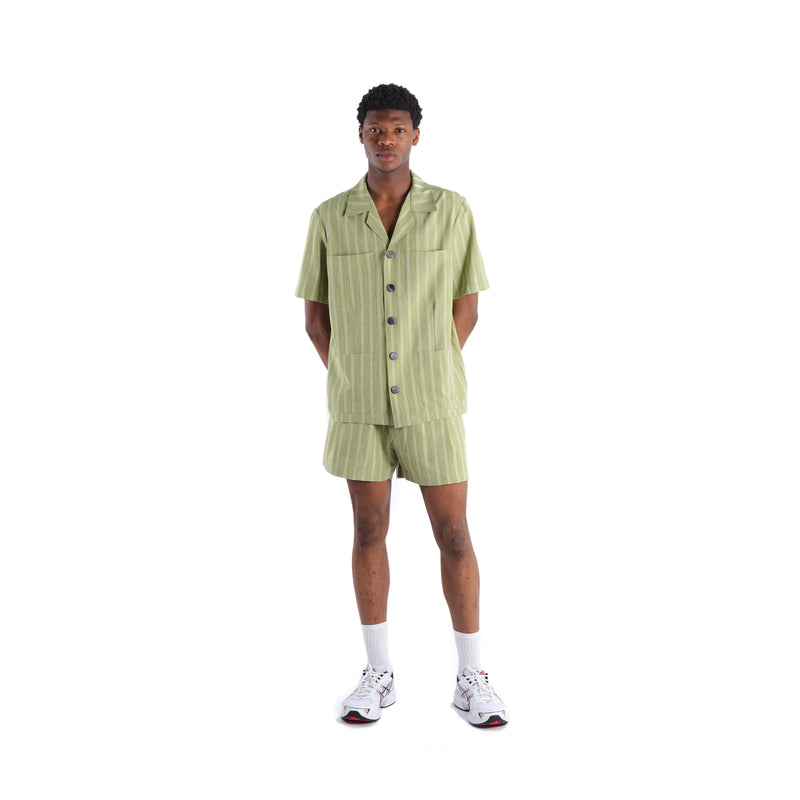 Olive Green & White Pinstripe Safari Shirt
