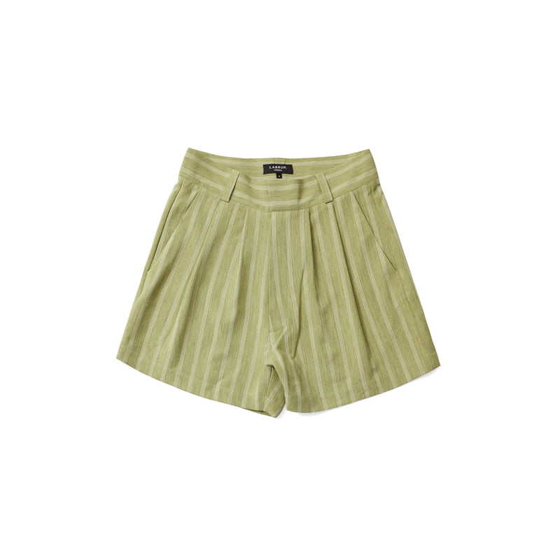Olive Green & White Pinstripe Shorts