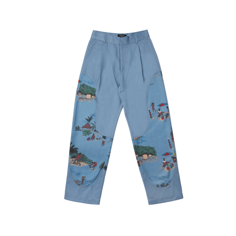 Blue Freetown Panelled Pleat Trousers