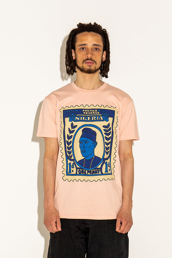 PALE PINK NIGERIA POSTAL STAMP T-SHIRT